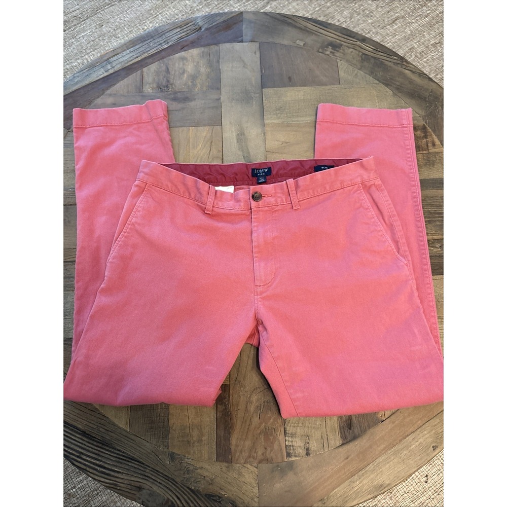 J. Crew Mens Straight Fit Flex Chino Pant 33x30 Pink Salmon Cotton Blend Slim